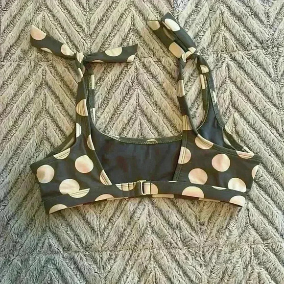 Scoop Neck Bikini Top Green and White Polka Dots size small - Picture 2 of 5